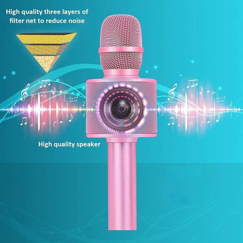 BONAOK Wireless Bluetooth Karaoke Microphone,3-in-1 Portable Handheld Karaoke Mic Speaker Machine Home Party Birthday for All Smartphones Q37 (P-Ink) - Image 4